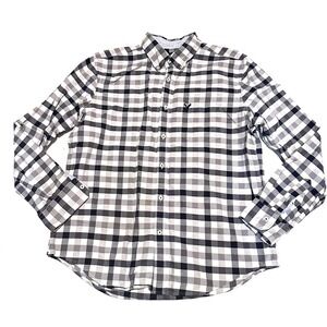 American Eagle AEO Gray Plaid Classic Fit Button Front Shirt Men's L